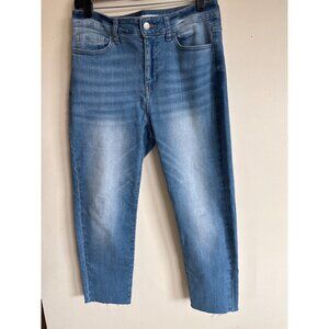 Zenana Womens Light Wash Raw Hem Denim Jeans Size 28 Cotton Blend Mid-Rise Made